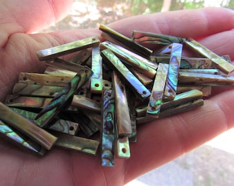 Natural Abalone PENDANTS 25x4mm flat rectangle Shell Dangle Top Drilled pairs jewelry making bead supply