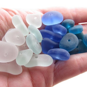 Cultured Sea Glass BEADS 22-14mm x 14-11mm Freeform Nugget Stacking assorted BLUE large hole Good for leather cord jewelry bead supply
