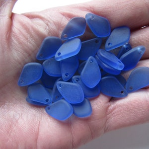 Cultured Sea Glass PENDANTS 15mm Light Sapphire BLUE frosted SAME shape bead supply making jewelry