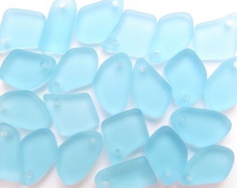 Cultured Sea Glass Pendants for making jewelry:  Light Aqua Blue, Recycled, Drilled Flat Frosted Beads (15mm)