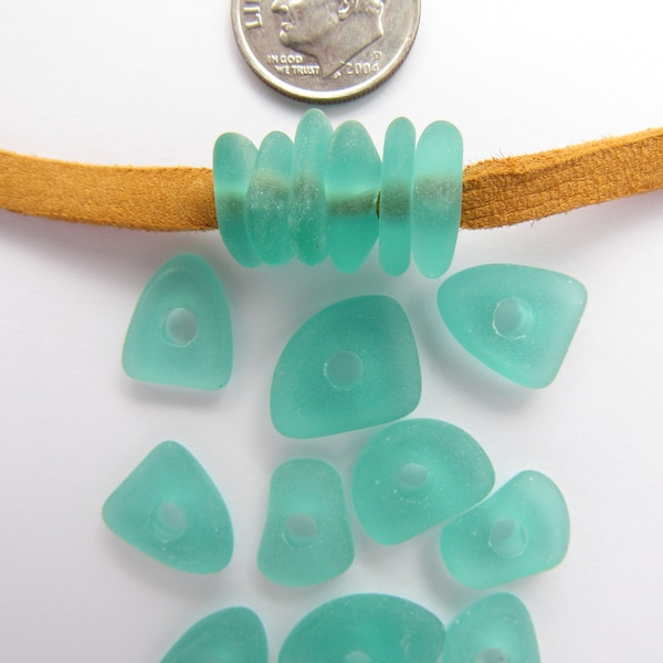 Cultured Sea Glass BEADS Free form 14mm Flat nugget assorted green purple large 3mm hole good for making leather cord jewelry