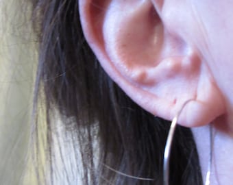 Sterling Silver EARRINGS handmade MINIMALIST Threader HOOPS 1.25" Open Hoop wire lightly hammered