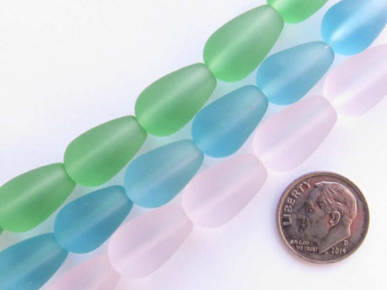 Cultured Sea Glass BEADS Teardrop 16x10mm U-Pick ASSORTED 3 Strands assorted bead supply diy jewelry Assorted