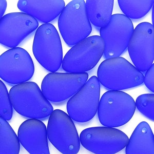 Bead Supply Cultured Sea Glass PENDANTS pebble 15mm Royal Blue cobalt drilled frosted jewelry beads