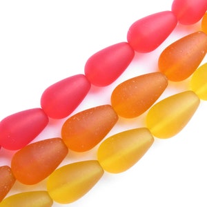 Cultured Sea Glass BEADS Teardrop 16x10mm U-Pick ASSORTED 3 Strands assorted bead supply diy jewelry Red/Orange