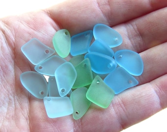 Cultured Sea Glass Pendants: flat 15mm predrilled Assorted Blue, Green, Pink Bead supply for making seaglass jewelry