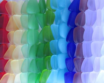 Cultured Sea Glass BEADS 15mm: 15 strands flat freeform frosted jewelry making bead supply