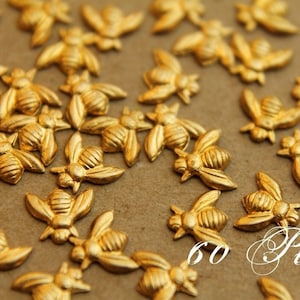 60 pc. Tiny Raw Brass Bees: 7mm by 6mm - made in USA | RB-025-5