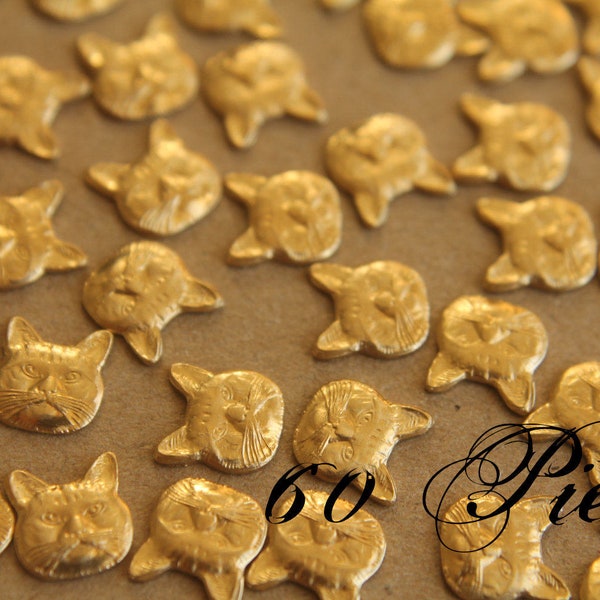 60 pc. Small Raw Brass Cat Heads: 8mm by 8.5mm - made in USA | RB-237-5