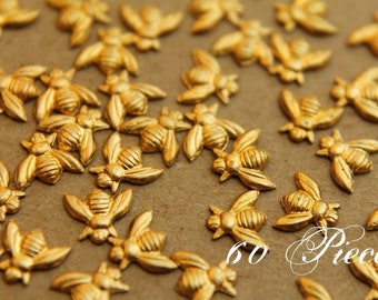 60 pc. Tiny Raw Brass Bees: 7mm by 6mm - made in USA | RB-025-5