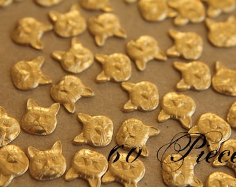 60 pc. Small Raw Brass Cat Heads: 8mm by 8.5mm - made in USA | RB-237-5