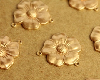 1 pc. Raw Brass Dogwood Flower Two Hole Connectors: 23mm by 20mm - made in USA, Five Petal Flower Cherry Blossom Spring Bloom | RB-1252