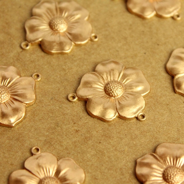 1 pc. Raw Brass Dogwood Flower Two Hole Connectors: 23mm by 20mm - made in USA, Five Petal Flower Cherry Blossom Spring Bloom | RB-1252