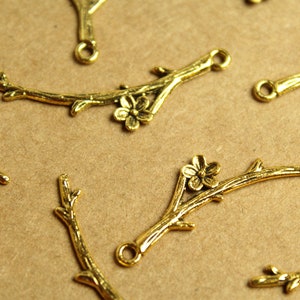 15 pc. Tibetan Style Flowering Branch Charms Pendants Antique Gold, 47mm x 9mm MIS-232 image 1