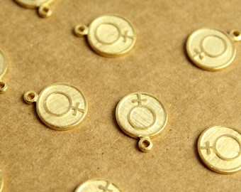 6 pc. Gold Plated Brass Female Symbol Coin Charms: 11mm by 13.5mm - made in USA | GLD-070