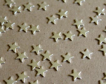 24 pc. Small Silver Plated Brass Stars: 10mm by 10mm - made in USA | SI-048