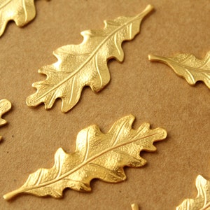 4 pc. Medium Gold Plated Brass Oak Leaves: 40mm by 15mm - made in USA | GLD-023