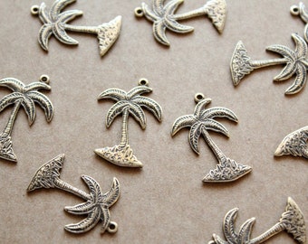 5 pc. Antique Brass Plated Palm Tree Charms: 23mm by 16.5mm - made in USA | AB-078