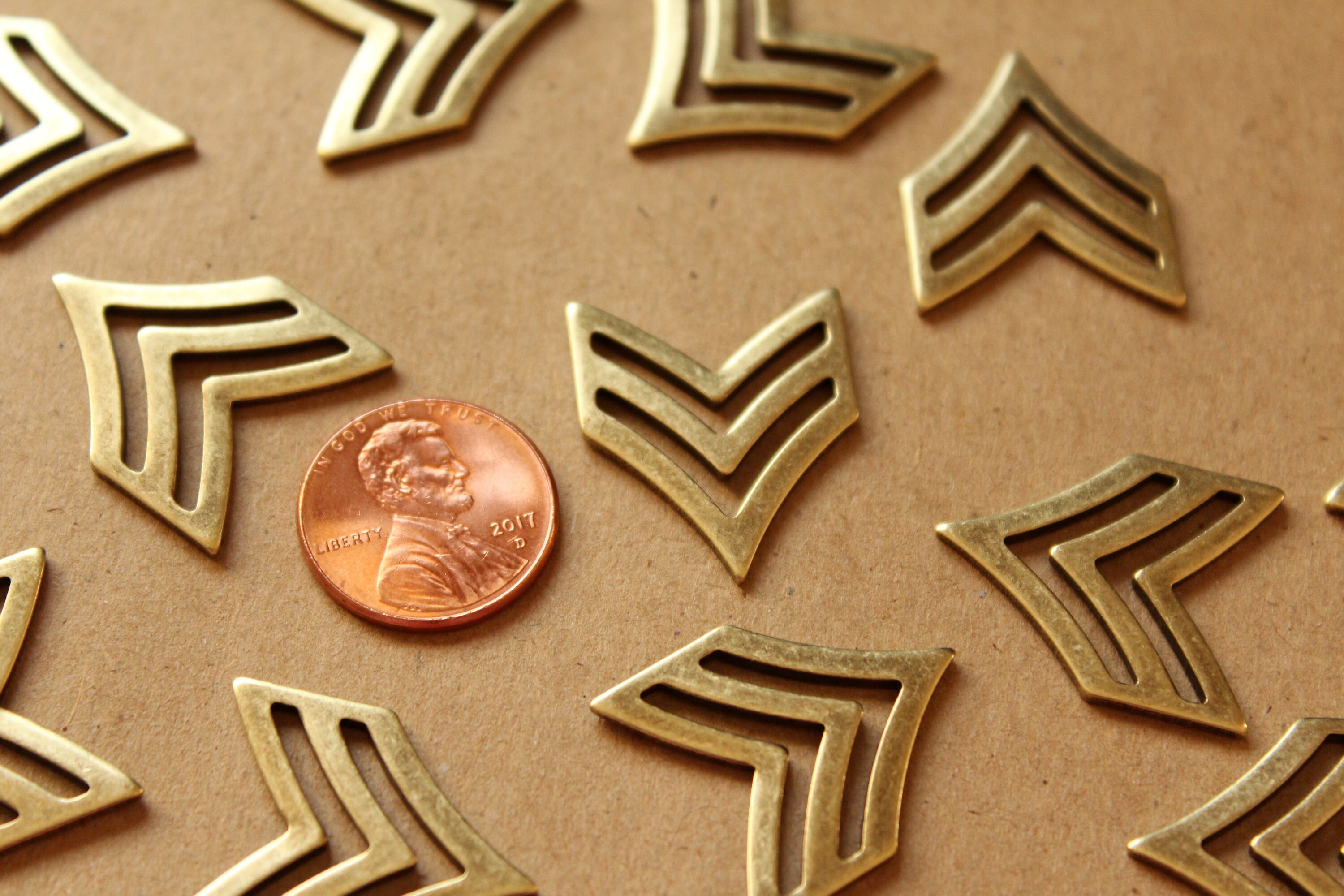 3 Pc. Antique Brass Plated Double Chevron Charm: 25mm by 21mm