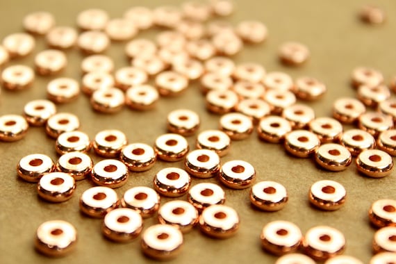 50pc 3x2.5mm Brass Seamless Round Spacer Beads, Rose Gold