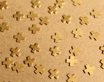 24 pc. Tiny Raw Brass Plus Sign Stampings: 6mm by 6mm - made in USA Math Symbol Multiplication Cross X Letter Alphabet | RB-896