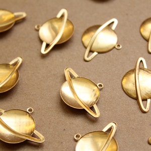 8 pc. Large Raw Brass Saturn Charms: 32mm by 22mm made in USA RB-925 image 2