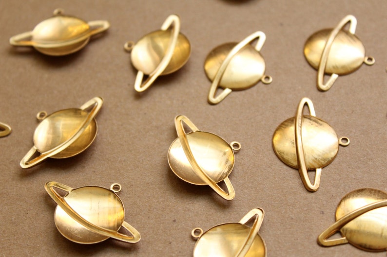 8 pc. Large Raw Brass Saturn Charms: 32mm by 22mm made in USA RB-925 image 2