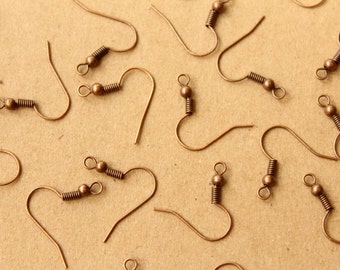 100 pc. Antique Copper Plated Fishhook Earwires 18mm long | FI-292
