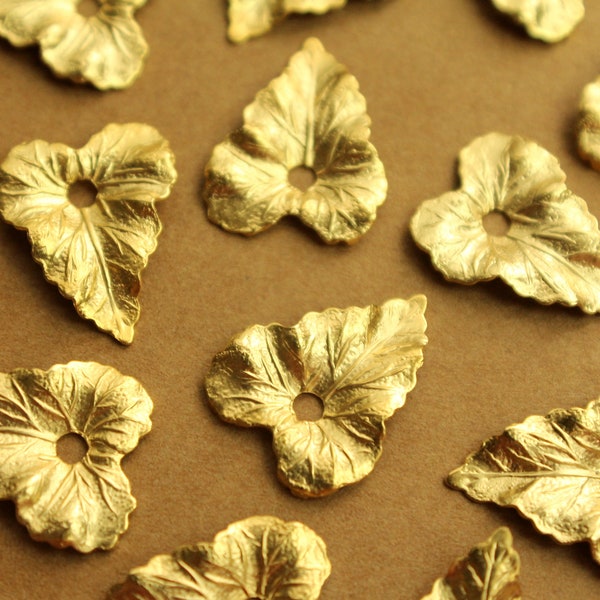 4 pc. Gold Plated Brass Ivy Leaves: 20mm by 15mm - made in USA | GLD-142