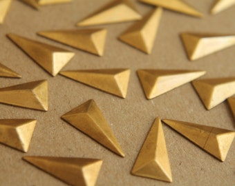 10 pc. Small Raw Brass Faceted Isosceles Triangle Stampings : 15mm by 8.5mm - made in USA | RB-194