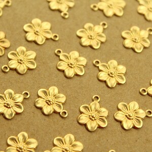 20 pc. Small Raw Brass Flower Charms: 12.5mm by 10mm made in USA flower daisy daisies floral sunflowers garden plant bouquet RB-1369 image 2