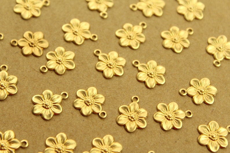 20 pc. Small Raw Brass Flower Charms: 12.5mm by 10mm made in USA flower daisy daisies floral sunflowers garden plant bouquet RB-1369 image 2