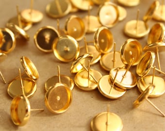 30 pc. 10mm Ear Post Blank Cabochon Setting Gold, Nickel Free | FI-229