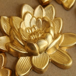 1 pc. Large Raw Brass Lotus Flower: 50mm by 43mm - made in USA | RB-193