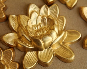1 pc. Large Raw Brass Lotus Flower: 50mm by 43mm - made in USA | RB-193