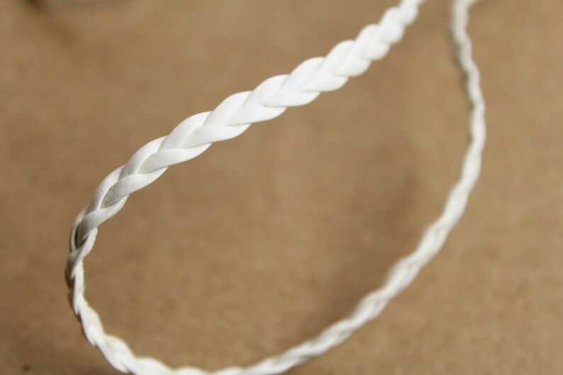 bracelet making flat vegan leather CH-008-50ft jewelry supplies woven braid 50 ft 5mm by 2mm White Faux Leather Braided Cord