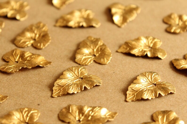 8 pc. Medium Raw Brass Ivy Leaves: 20mm by 27mm made in USA RB-1012 image 3