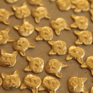 12 pc. Small Raw Brass Cat Heads: 8mm by 8.5mm - made in USA * Also available in 60 piece * | RB-237