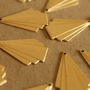 6 pc. Raw Brass Art Deco Fanned Geometric Charm: 24mm by 16mm made in USA RB-115 image 2