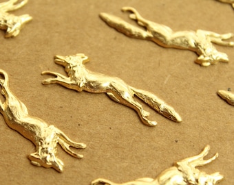 2 pc. Gold Plated Brass Running Foxes: 37mm by 14mm - made in USA | GLD-060