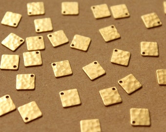 16 pc. Raw Brass Hammered Square Charms: 7.5mm by 7.5mm - made in USA | RB-946