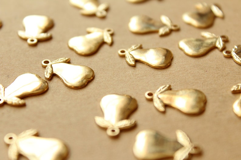 6 pc. Small Raw Brass Pear Charms: 15mm by 9mm made in USA RB-960 image 3