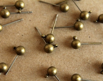 10 pc. Antique bronze ball end earring posts | FI-052