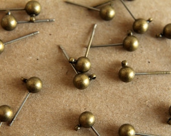 10 pc. Antique bronze ball end earring posts | FI-052