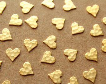 10 pc. Gold Plated Brass Hammered Heart: 8mm by 8mm - made in USA | GLD-044