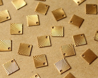 10 pc. Raw Brass Diamond with Sunburst Design Charms: 11.5mm by 11.5mm - made in USA | RB-713