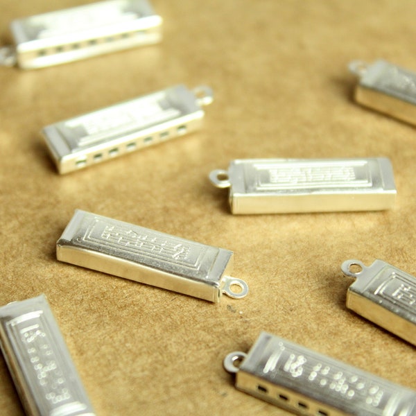 3 pc. Small Silver Plated Brass Harmonicas: 23.5mm by 7.5mm by 3mm - made in USA | SI-300