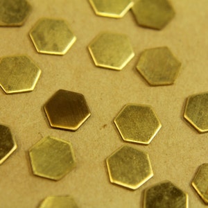 20 pc. Small Raw Brass Smooth Hexagons: 9mm by 8mm - made in USA * Also available in 80 piece * | RB-296