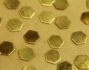 20 pc. Small Raw Brass Smooth Hexagons: 9mm by 8mm - made in USA * Also available in 80 piece * | RB-296