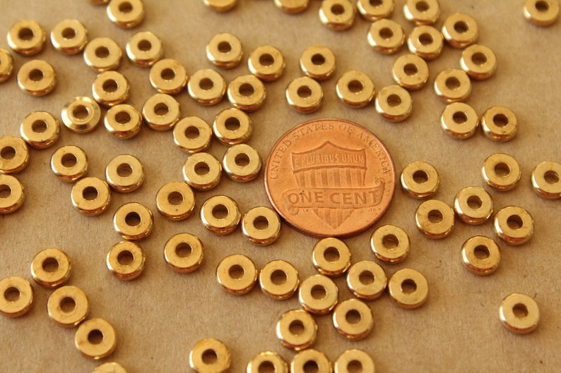 30 pc. Raw Brass Round Saucer Spacer Beads, 5mm in diameter FI-644 image 3